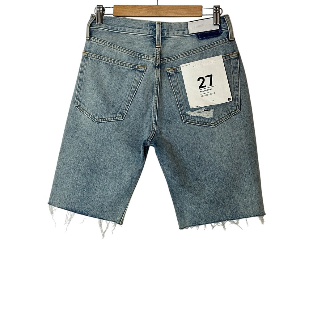 Re/Done 80's Long Short High Rise Jean 27  Denim Blue Raw Hem Button Fly‎ New